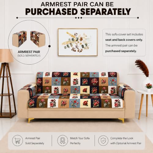 Image of Homerz Premium Printed Quilted Velvet Sofa Slip Cover Protector, Sofa Mat, Exact Size, Antislip Cover (Milan, 2 Seater, Full)