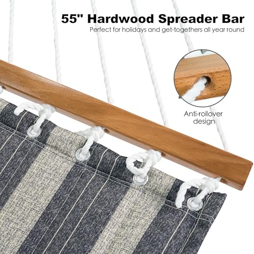 Image of GAFETE Hammock 2 Person Quilted Fabric Hammocks for Outside, Double 12ft Hammocks with Spreader Bar, Large Removable Pillow, Storage Bag, Carabiners, Max 475 lbs Capacity (Mountain Mist Gray)