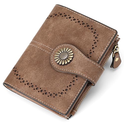 Image of SENDEFN Small Womens Wallet Leather Bifold Card Holder RFID Blocking with Zipper Coin Pocket