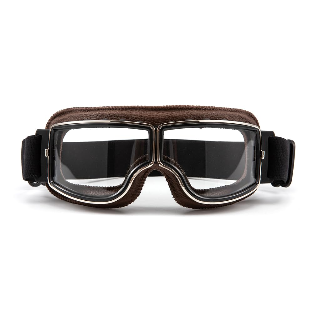 Occhiali da moto vintage Glasses da aviatore retrò Pelle PU Pieghevoli Occhiali antivento per uomo e donna Occhiali