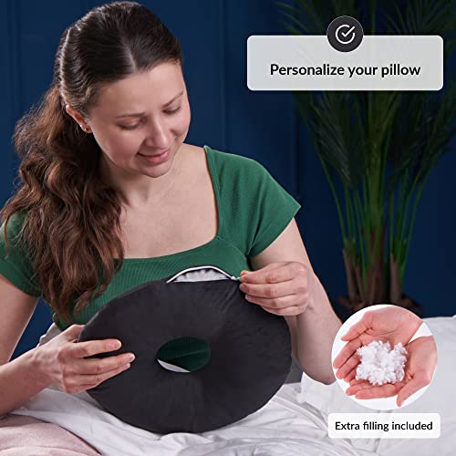 ODOXIA Piercing Kissen mit Loch | Für Ohr gegen Ohrenschmerzen | Donut Kissen | Ohrkissen | Sleepingring für Seitenschläfer zur Schmerzlinderung im Ohr | Piercing Pillow (Black)