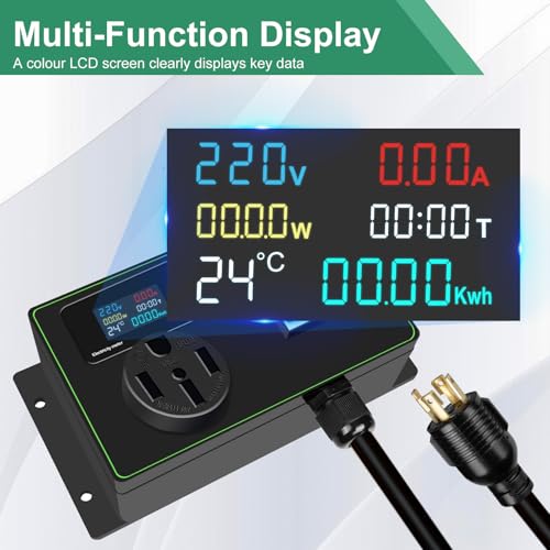 Image of 30A AC Power Meter, 240V Digital Multimeter Tester, NEMA L14-30P to NEMA 14-50R Outlet Monitor with 2FT 10AWG Cable and 50A Circuit Breaker, Real-Time Voltage, Current, Power, and Energy Monitoring