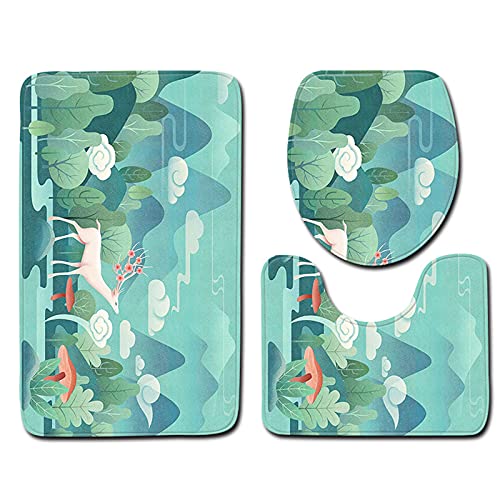 AllMonyba Badezimmer-Matten-Sets 3-teiliges Set Teppiche rutschfeste Elch-Tierdruck-Badematten Toilettendeckel-Abdeckung…