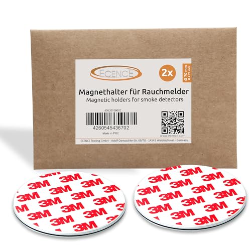 ECENCE Soporte magnético para detector de humo - 2 unidades soporte magnético adhesivo para detectores de humo Ø 70mm - Base sin taladros para detector humo y alarmas para casa contra incen