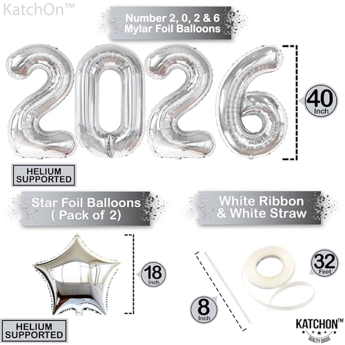 Image of Katchon, Giant 2026 Balloons silver - 40 Inch | 2026 Graduation Decorations, Star Foil Balloons for Grad Party Decoration 2026, Graduation Decor, Graduation Balloons, Graduation Party Decorations 2026