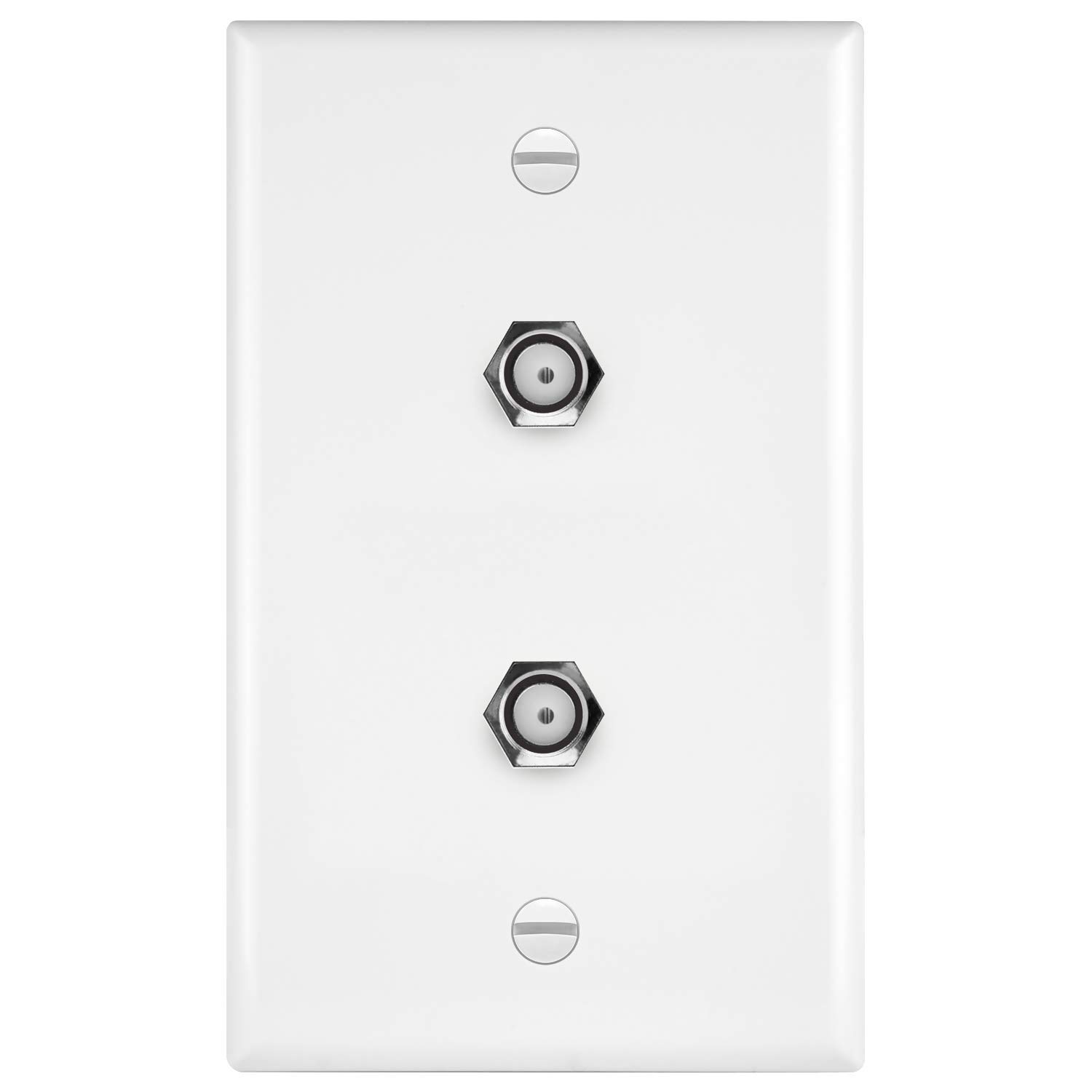 ENERLITES Coax Wall Plate, 2-Port, F-Type F81 Coupler Connector for Coaxial Television Cable, 1-Gang 4.50" x 2.76",6621-W, White