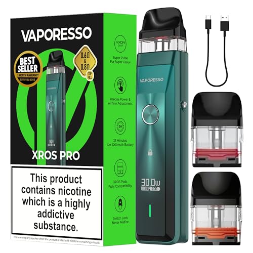 Vaporesso Xros Pro Pod Vape Kit [Green] - Available in 9 Colours - 1200mAh Battery 2A Fast Charging (35 Min) 30W Output First Super Pulse Pod - Works with all XROS Pods - No Nicotine (Green)