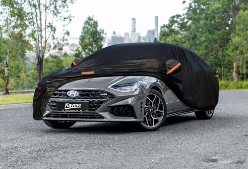 Image of Kayme 7 Layers Sedan Car Cover Custom Fit for Hyundai Sonata (1999-2026), Waterproof All Weather for Automobiles,Rain Sun UV Protection.Black