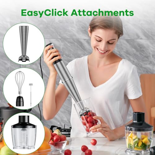 Immersion Blender Handheld Corded Hand Blenders Set 1100W, Trigger Variable Speed 5 in 1 Stick Emulsifier with Chopper, Whisk and Frother for Soup, Baby Food and Smoothies image 5