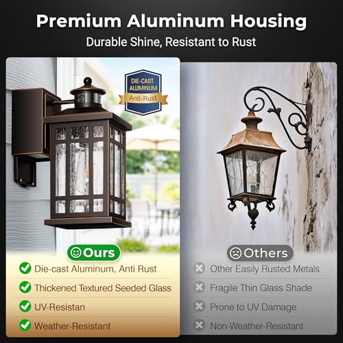 Image of Outdoor Wall Light Fixtures with GFCI Outlet, Adjustable Sensitivity Motion Sensor Outdoor Lights, Oil Rubbed Bronze Anti-Rust Outside Lighting Fixture Sconce for Patio, Garage, Waterproof