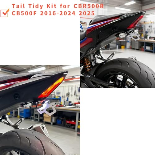 Image of Tail Tidy Kit for CBR500R CB500F CB500 Hornet 2016-2026 Fender Eliminator Kit Equipped License Plate Holder, License Plate Light, Turn Signal Lights With Plug & Play Quick-Connect Harness (Smoke)