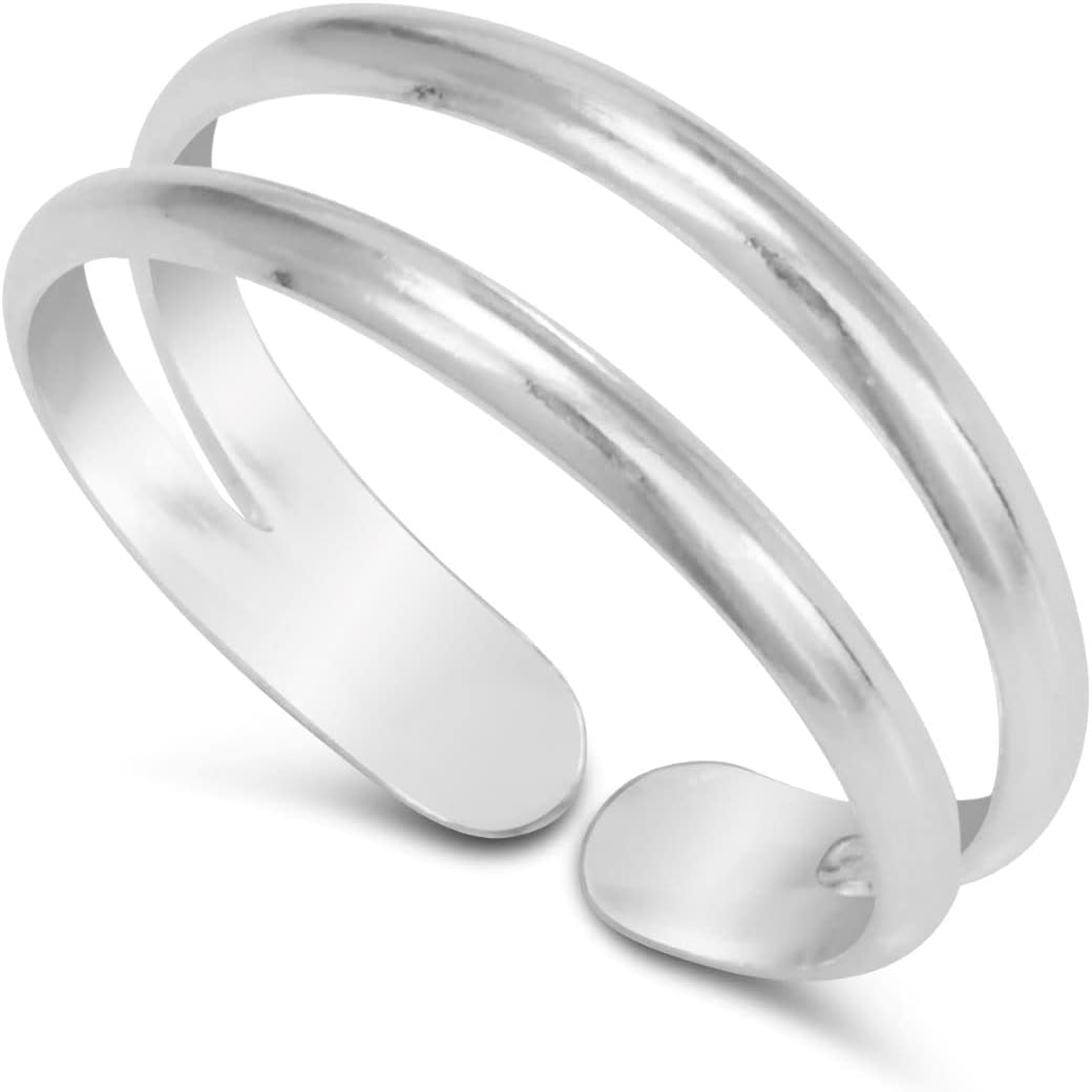 Handmade Silver Adjustable Double Band Toe Ring, 925 Sterling Silver, Classic Dainty Two Lines Open Toe, Pinky, or Knuckle Rings for Women, By MiYa Jewelry Creations - Image 3