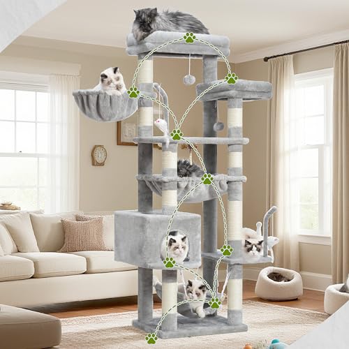 Image of Gitelsnour Cat Tree, 63'' Cat Tower for Large Cats, Big Hammock GCT020W