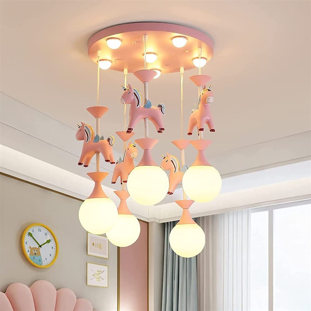 Oświetlenie sufitowe Cartoon Jednorożec Lampa sufitowa Nordic Dreamlike Pegasus Led Żyrandol Kreatywna prosta lampa wisząca LED Oświetlenie sufitowe dla chłopców i dziewcząt Sypial