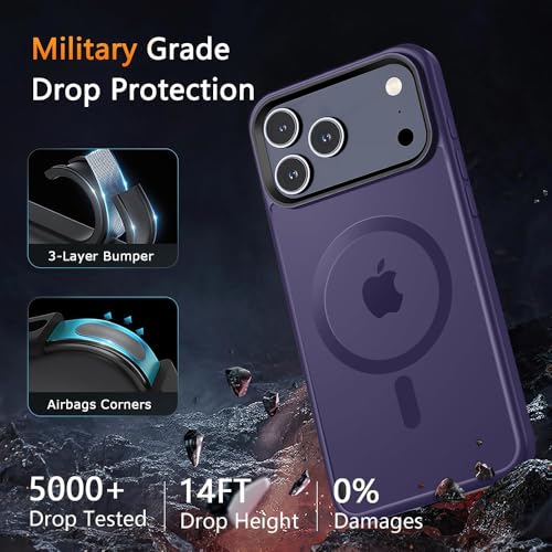 Image of iPhone 17 Pro Magsafe Hard Back Case | Matte Design & 360 Protection | Military-Grade Apple iPhone 17 Pro Cover | Strong Magnet Back - Purple