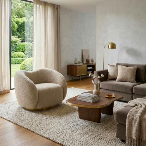 Image of Kingsman Furnitures Brok Swivel Luxury Accent Arm Chair 360 Degree Rotatable Sofa for Home | Bedroom, Living & Drawing Room | Ultra Soft and Comfortable for Lounge (Canaberra Boucle, Non-Swivel)
