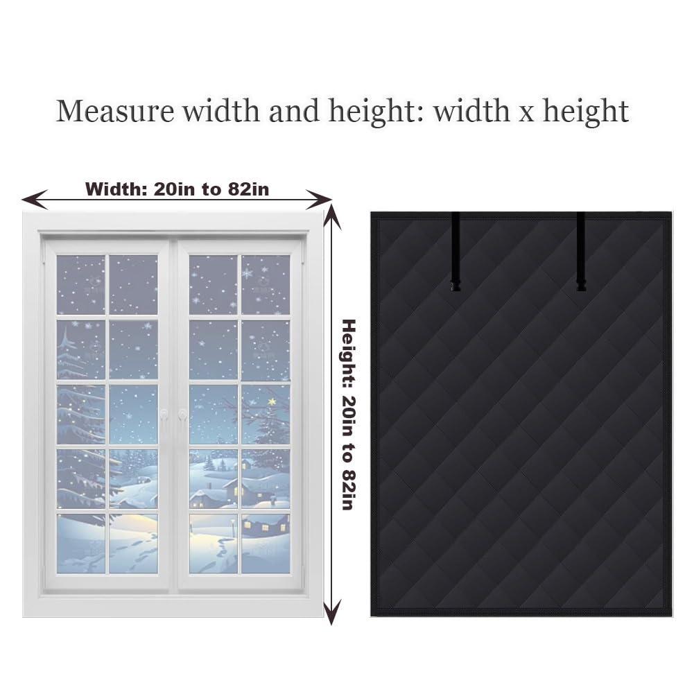 Fenster Isolierung Gegen Kälte, Fensterabdeckung Thermo Vorhang für Winter, Wärmeschutzvorhang isolierfolie Kälteschutz kälteschutzfolie Cover Klettbefestigung(Schwarz,82x82in/210x210cm)