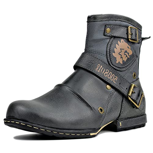 Image of OSSTONE Moto Boots for Men Fashion Zipper-up Leather Chukka Boots Casual Shoes OS-5008-1-ABNH
