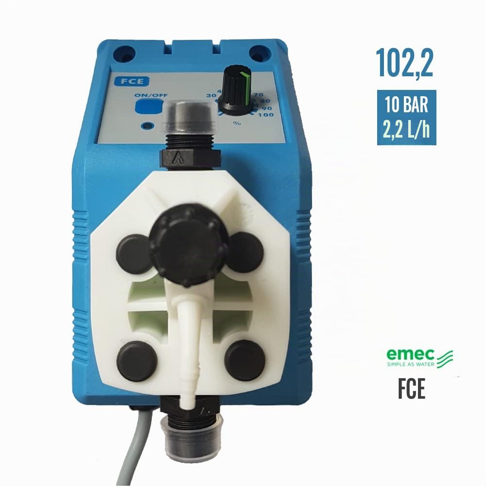 AcquaHome - Bomba dosificadora electromagnética EMEC mod. FCE 1022 FP 230 VAC – Dosificación de productos químicos constante, 2,2 l/h – 10 bar, con regulación de la velocidad