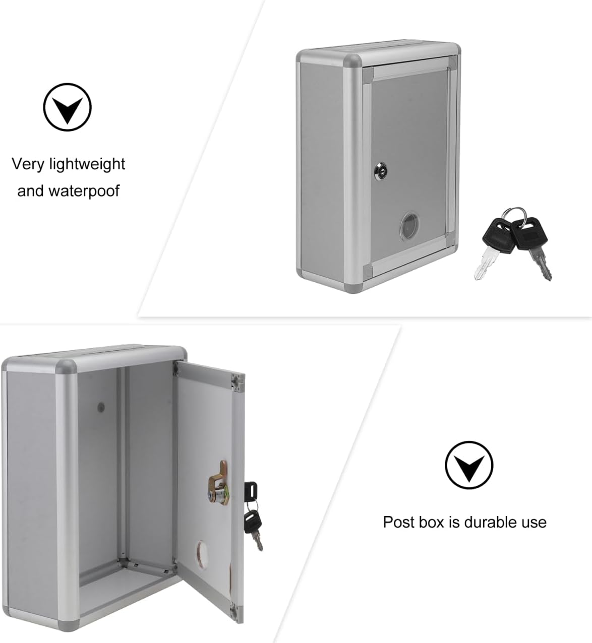 Nuobesty Lockable Post Mount Mailbox, Small Aluminum Alloy Suggestion Box with Lock Wall Hanging Mailbox for Home Office Company Secure Drop Box 11.02X8.26X3.74In Indoor Outdoor