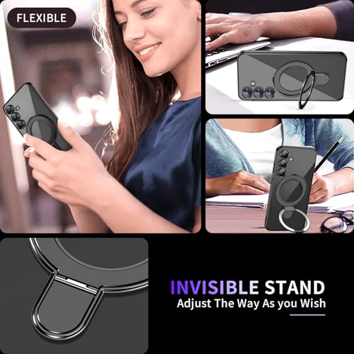 Image of Magnetic Stand & Full Camera Lens Protector Case for Samsung Galaxy S24 FE [Compatible with MagSafe][Military Drop Protective]Not Yellowing Clear Slim Soft S24 FE Phone Case for Women Men,Black