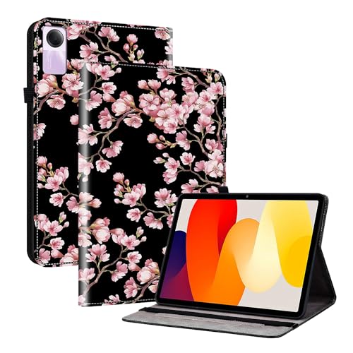 Tablet Cover per Xiaomi Redmi Pad SE 2023 Custodia PU Folio Protezione Flip Tasca Supporto per Pad SE 11 2023 Fiori di Prugna 11 pollici pelle