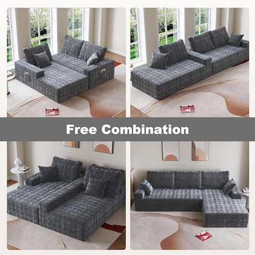 Image of Modular Sectional Sofa Couches L-Shape Couch 3 Seat Modular Sofa Memory Foam Sectional Couches for Living Room (Gray, 108 inch+Right Chaise)