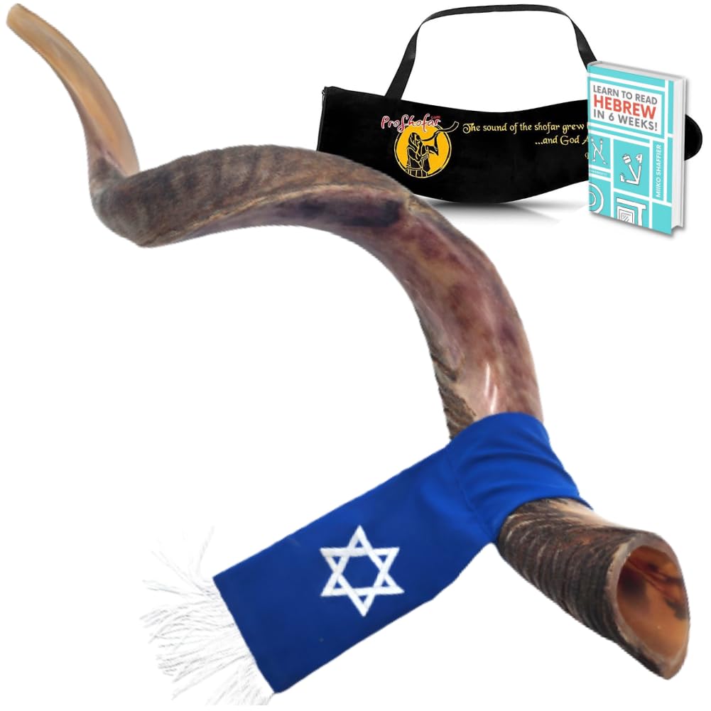 ProShofar Kosher Kudu Shofar from Israel, Officially Signed Certificated Yemenite Kudu Shofar, Made in Israel, Free Bonus Book: Learn to Read Hebrew in 6 Weeks (43