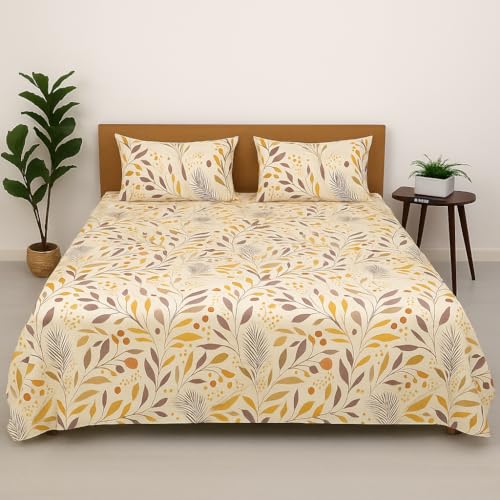 Image of Bed Sheet - Floral Harmony - King Size 108 x 108 Inches - Brushed Microfiber Flat Bedsheet with Pillow Covers - Breathable, Wrinkle-Free & Fade Resistant