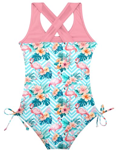 Image of BFUSTYLE Girls One Piece Swimsuit Cute Striped Bathing Suit Hawaii Swimwear 6-17 Years