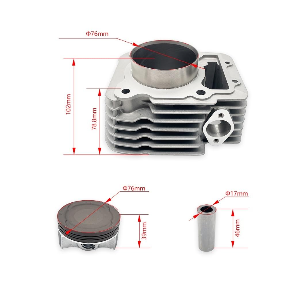 Kit cilindro moto adatto per KEWS K23 adatto per parti del motore S7 YB300H anelli di tenuta del pistone del blocco da 76 mm Kit di modifica cilindro moto(Complete Set)