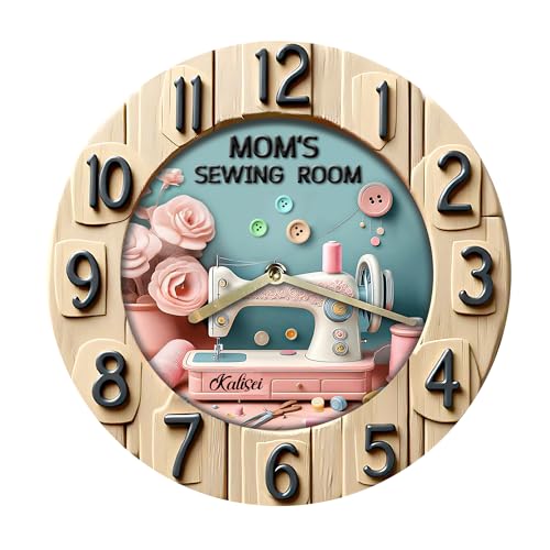 Certykllp Personalisierte Nähzimmer-Uhr, individuelle Mode-Schneiderei, Wanduhr, einzigartig für Heimdekoration und Wandkunst, personalisierte Nähmaschinen-Uhren, Geschenk für Mutter