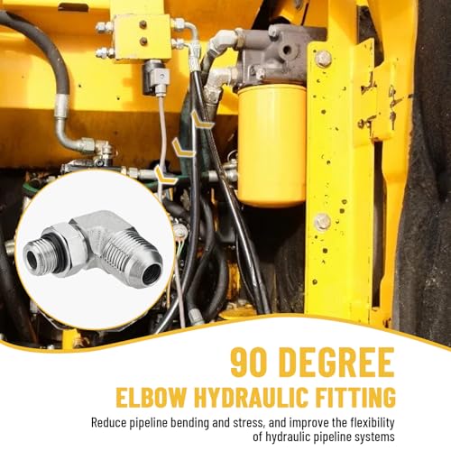 Image of 5 Pack 90 Degree Elbow Hydraulic Adapter Fittings: 1 /2 inch JIC 37 Male x #6 SAE /ORB Male, Hydraulic Hose End Connectors with Protection Cover - 6801-08-06