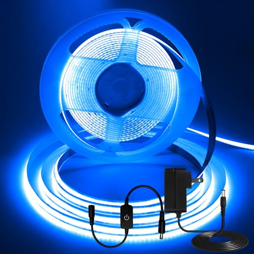 Image of 16.4FT /5m Blue COB LED Strip Light, Cuttable LED Tape Lights, 8mm Width LED Lights, CRI93+ Dimmable Flexible Light Strip for Bedroom TV Backlight Gaming Room Monitor DIY Decor(with Plug)
