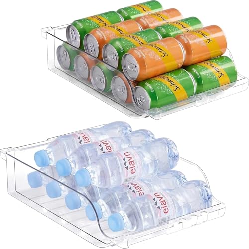 Image of BIINONE Adjustable Soda Can Dispenser for Refrigerator –Expandable Width PET Drink Organizer, Stackable Space-Saving Fridge Organizer for Cans & Bottles – 2 Pack