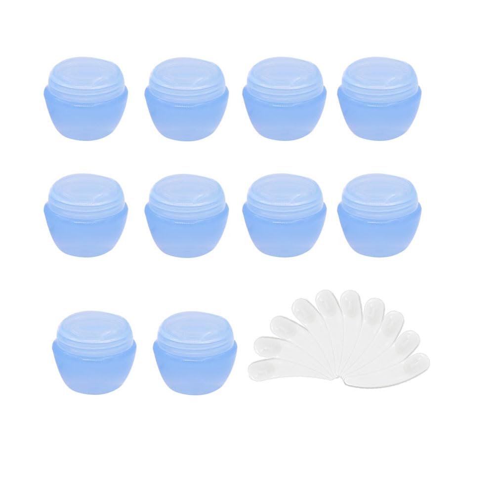 Skypro 5Ml Blue 10Packs 5G/5Ml Frosted Container Jars With Inner Liner For Scrubs, Oils, Salves, Creams, Lotions, Makeup Cosmetics With Mini Scoop (Blue)