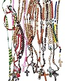 12 Rosary Bead Necklace Asst. Color Wood Bead Crucifix Religous with 3D cross/ Religious favor/ Bautizo Comunion Christening Rosario Recuerdos