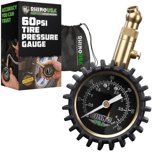 Rhino USA Heavy Duty Tire Pressure Gauge - ANSI Certified Glow Dial