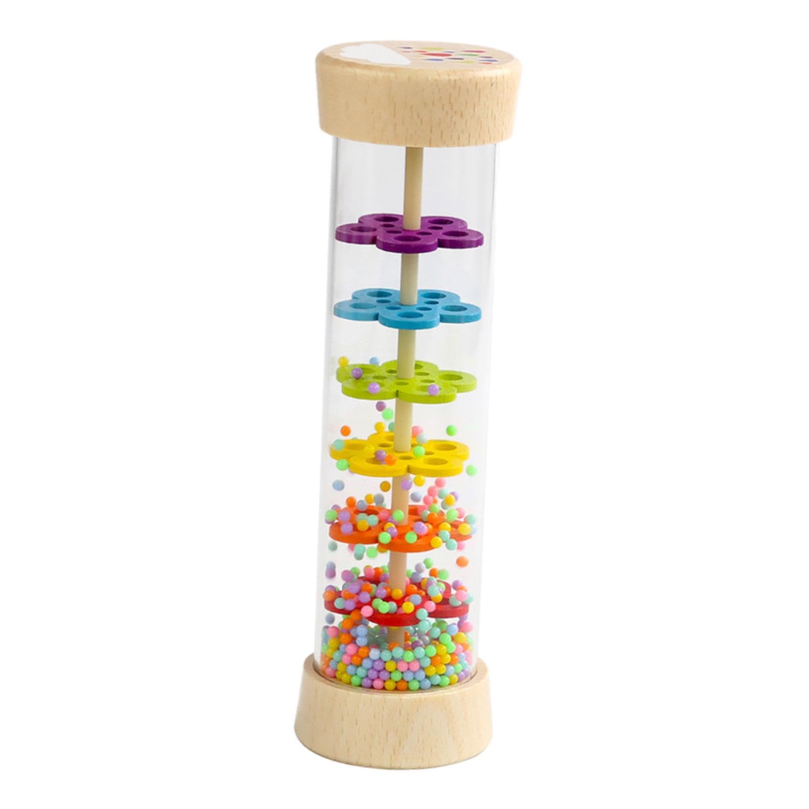 Folpus Wooden Rainmaker Baby Toy Rainbow Rain Stick Shaker Rattle With Raindrop Sound Activity Center Colorful Beaded Toy for Preschool Toddlers