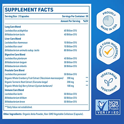 Probiotics For Men - 500 Billion Cfu 12 Strains Probiotic Plus Prebiotic, Powerful Probiotic Capsule For Men's Ultimate Care, Immune Support, Gas, Bloating, Overall Digestive & Gut Health, 60 Capsules #TOP1