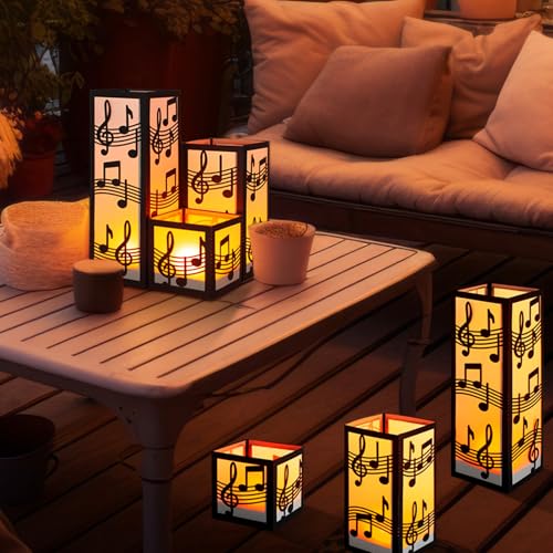 Image of Rossesay 24 Pcs Music Party Decorations Music Note Centerpieces for Table 3 Size Musical Note Paper Lantern Boxes with LED Tealights for Musical Themed Wedding Birthday Baby Shower Party Room Decor