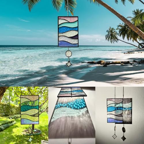 Reegii RG001 Stained Glass Window Hanging Handcrafted Suncatchers For Windows Hanging Decor Beautiful Wave Design Stained Glass Panels To Catch The Warmth Of Suns Reegii thumb #4