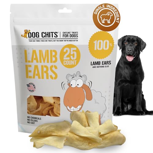 Dog Chits Lamb Ears for Dogs 100% Natural Baked Lamb Ear Dog Treats Grain-Free High Protein Lower Fat Training Chews Dental Health & Joint Support for Large Medium Dogs 25 Pack