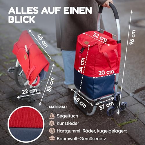 TrayTrol Einkaufstrolley klappbar mit Treppenläufer - Einkaufen ohne Schleppen - Einkaufswagen, Einkaufsroller, Trolley Shopper, Einkaufstasche Rollen, Hackenporsche, Shopping Trolley Bag (rot/blau) – Bild 7