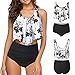 Produktbild YEBIRAL Bikini High Waist Damen Zweiteiliger Badeanzug Bikini Set Vintage Boho Blumenmuster Bademode Hohe Taille Bauchweg Bikinihose mit Langem Volant(EU42-44=Tag Size 2XL,Schwarz-01)