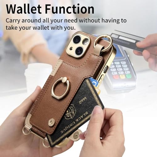 Coque iPhone 12 Pro Max anneau et cuir synthétique marron foncé chic
