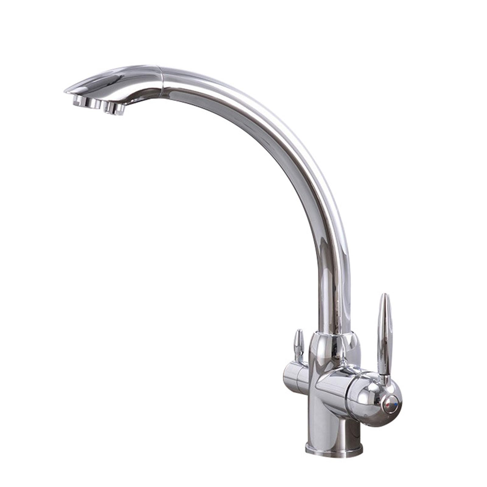 MXXQRHF 3 Way Kitchen Faucet Double Handle Water Cold and Hot Pure Water Brass Swivel Mixer Kitchen, Chromium