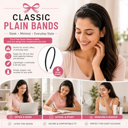 Image of 12 Pcs Hair Band Combo for Men & Women - 6 Zigzag Shark Tooth + 6 Plain Skinny Headbands | Non-Slip Sports Hair Bands for Gym, Running, Face Wash & Daily Use | Hair Hoops for Girls & Boys