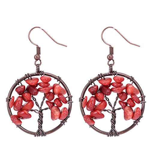 Sedmart Tree of Life Pendant Earrings Chakra Wire Wrapped Wisdom Red Coral Jewelry
