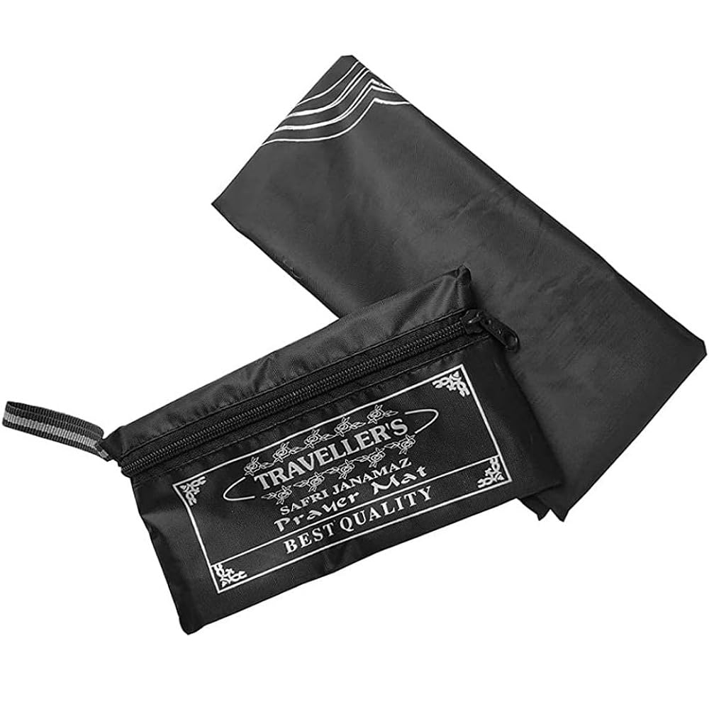 creative Group Polyester Full Travel Water Proof Pocket Friendly Safri Janamaz Prayer Mat (Black)